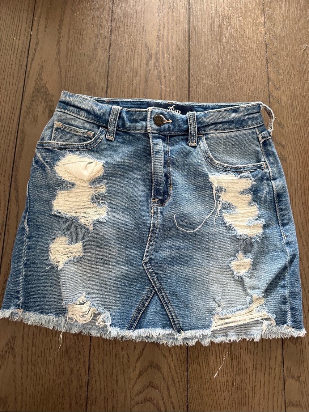 Hollister Distressed Light Blue Denim Mini Skirt